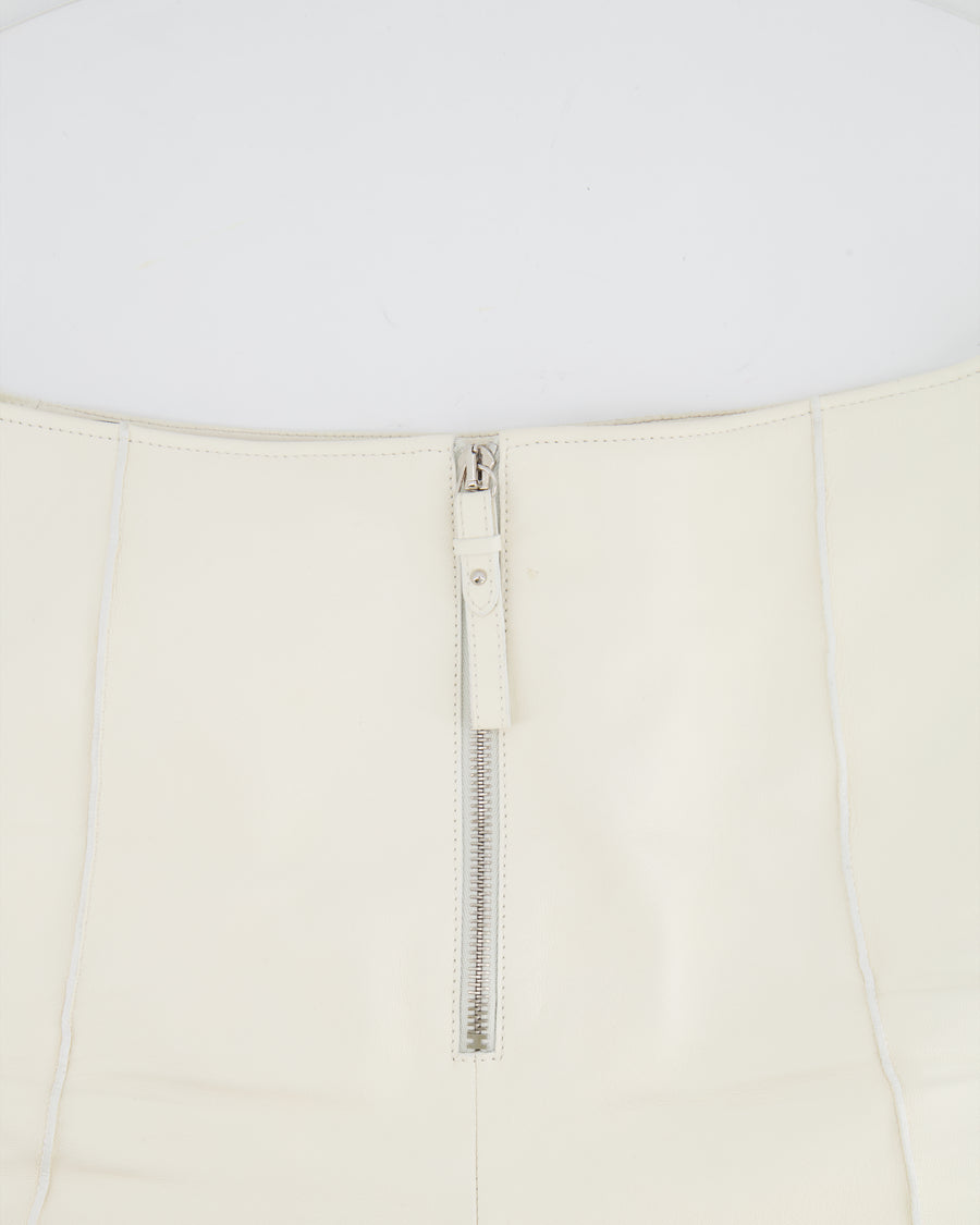 Hermès Cream Leather Shorts with Ribbed Sides and Silver Zip Detail Size FR 38 (UK 10)