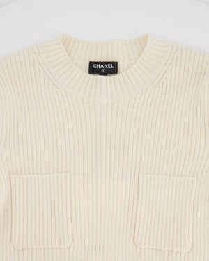 Chanel Cream Knit Wool Jumper with Gold Bag Charm Sleeve Details Size FR 38 (UK 10)