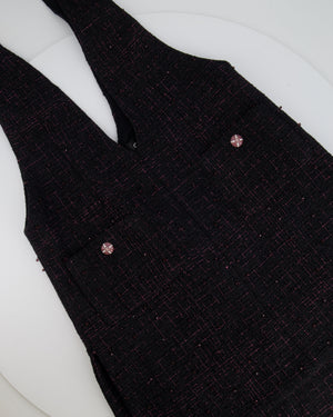 Chanel Resort 2024 Black Embellished Mini Dress with Pink Metallic Details and Crystal CC Logo Buttons Size FR 36 (UK 8)