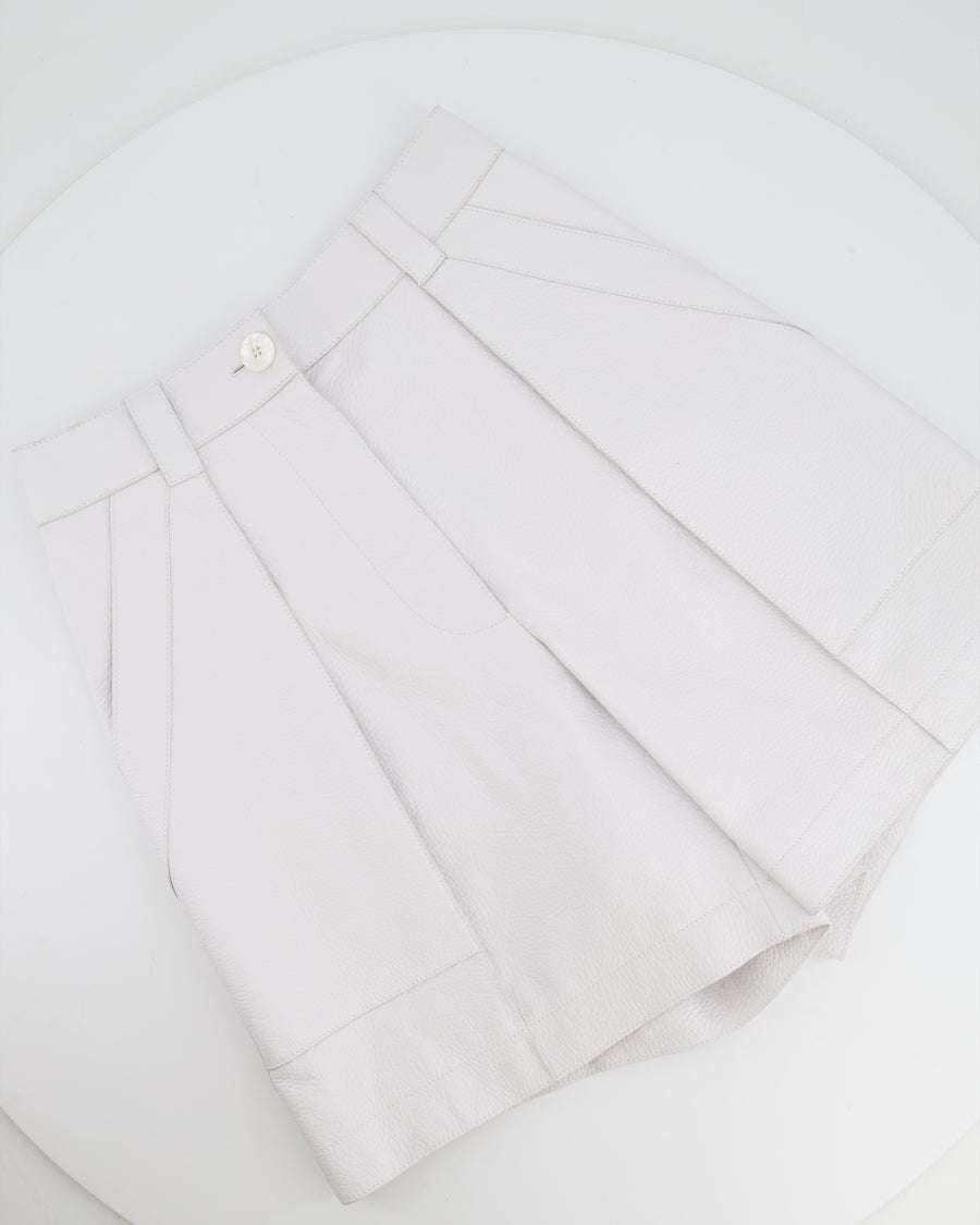 Hermès White Leather Shorts with White Pearl Logo Button Size FR 36 (UK 8)