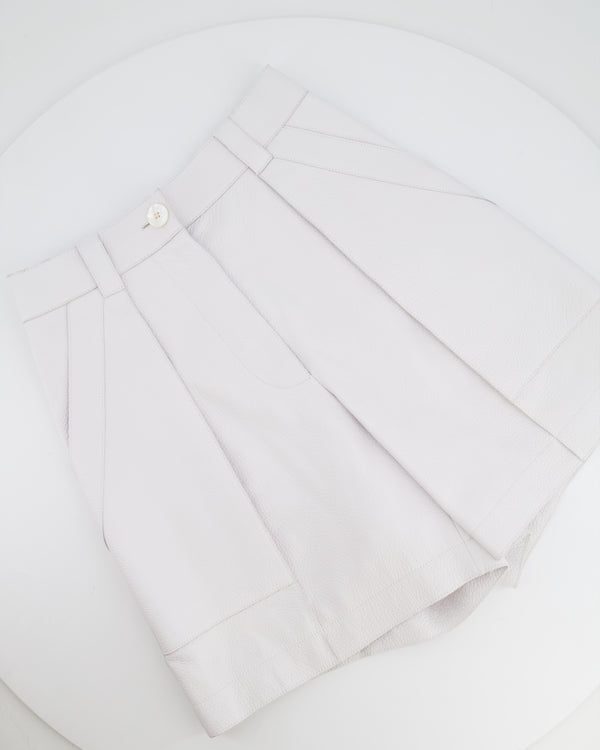 Hermès White Leather Shorts with White Pearl Logo Button Size FR 36 (UK 8)