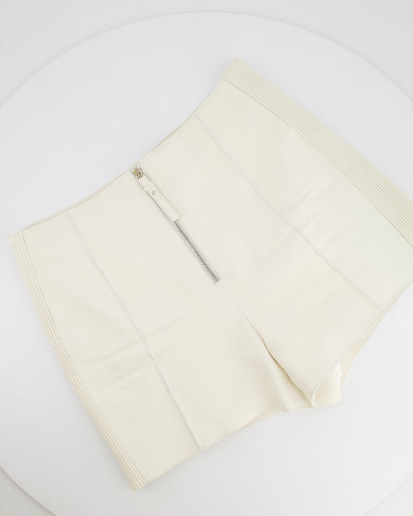 Hermès Cream Leather Shorts with Ribbed Sides and Silver Zip Detail Size FR 38 (UK 10)