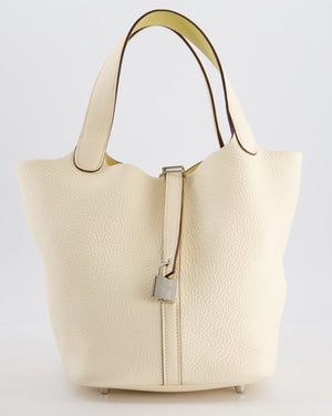 Hermes Picotin Eclat Lock 22 Bag in Nata Clemence Leather with Jaune Poussin Interior Handle & Palladium Hardware