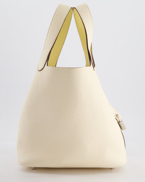 Hermes Picotin Eclat Lock 22 Bag in Nata Clemence Leather with Jaune Poussin Interior Handle & Palladium Hardware