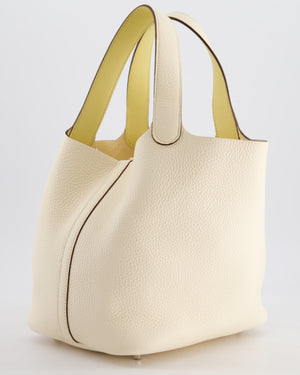 Hermes Picotin Eclat Lock 22 Bag in Nata Clemence Leather with Jaune Poussin Interior Handle & Palladium Hardware