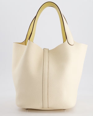 Hermes Picotin Eclat Lock 22 Bag in Nata Clemence Leather with Jaune Poussin Interior Handle & Palladium Hardware