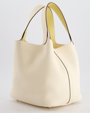 Hermes Picotin Eclat Lock 22 Bag in Nata Clemence Leather with Jaune Poussin Interior Handle & Palladium Hardware