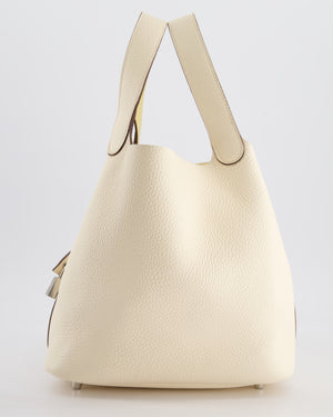 Hermes Picotin Eclat Lock 22 Bag in Nata Clemence Leather with Jaune Poussin Interior Handle & Palladium Hardware
