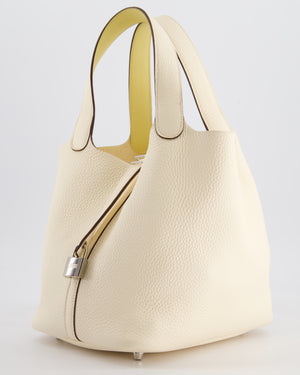 Hermes Picotin Eclat Lock 22 Bag in Nata Clemence Leather with Jaune Poussin Interior Handle & Palladium Hardware
