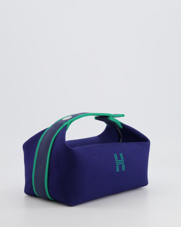Hermès Small Bride-a-Brac Bag in Blue Marine Canvas with Palladium Hardware
