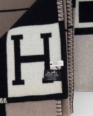 Hermès Ecru and Black Cashmere Avalon III Throw Blanket RRP £1,600