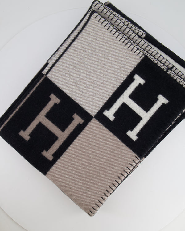 Hermès Ecru and Black Cashmere Avalon III Throw Blanket RRP £1,600