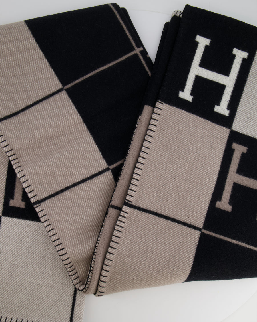 Hermès Ecru and Black Cashmere Avalon III Throw Blanket RRP £1,600