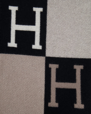 Hermès Ecru and Black Cashmere Avalon III Throw Blanket RRP £1,600