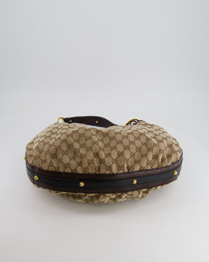 Gucci Beige Hobo Bag in GG Monogram Canvas with Brown Leather Handle and Gold Hardware GG Logo Detail