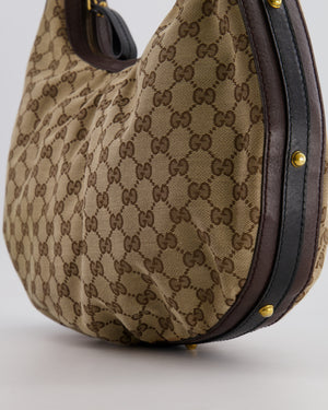 Gucci Beige Hobo Bag in GG Monogram Canvas with Brown Leather Handle and Gold Hardware GG Logo Detail