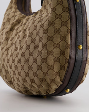 Gucci Beige Hobo Bag in GG Monogram Canvas with Brown Leather Handle and Gold Hardware GG Logo Detail
