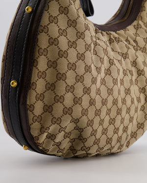 Gucci Beige Hobo Bag in GG Monogram Canvas with Brown Leather Handle and Gold Hardware GG Logo Detail