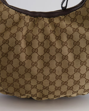 Gucci Beige Hobo Bag in GG Monogram Canvas with Brown Leather Handle and Gold Hardware GG Logo Detail