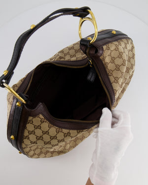 Gucci Beige Hobo Bag in GG Monogram Canvas with Brown Leather Handle and Gold Hardware GG Logo Detail