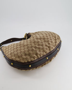 Gucci Beige Hobo Bag in GG Monogram Canvas with Brown Leather Handle and Gold Hardware GG Logo Detail