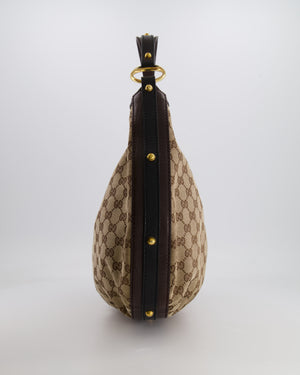 Gucci Beige Hobo Bag in GG Monogram Canvas with Brown Leather Handle and Gold Hardware GG Logo Detail