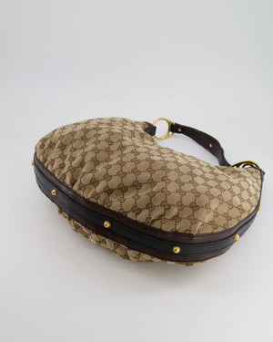 Gucci Beige Hobo Bag in GG Monogram Canvas with Brown Leather Handle and Gold Hardware GG Logo Detail