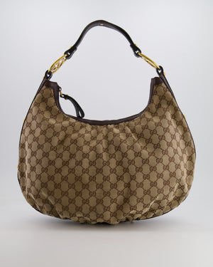 Gucci Beige Hobo Bag in GG Monogram Canvas with Brown Leather Handle and Gold Hardware GG Logo Detail