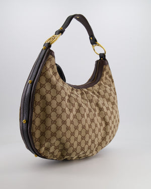 Gucci Beige Hobo Bag in GG Monogram Canvas with Brown Leather Handle and Gold Hardware GG Logo Detail