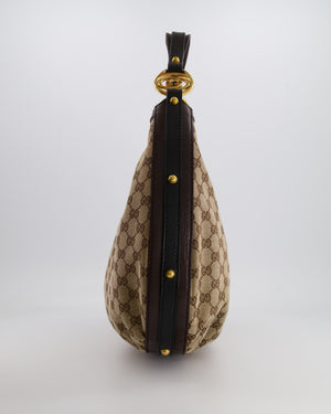 Gucci Beige Hobo Bag in GG Monogram Canvas with Brown Leather Handle and Gold Hardware GG Logo Detail