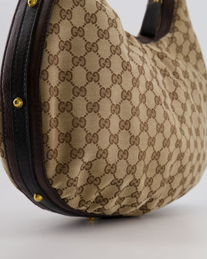 Gucci Beige Hobo Bag in GG Monogram Canvas with Brown Leather Handle and Gold Hardware GG Logo Detail
