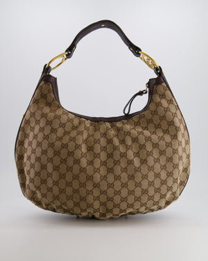 Gucci Beige Hobo Bag in GG Monogram Canvas with Brown Leather Handle and Gold Hardware GG Logo Detail
