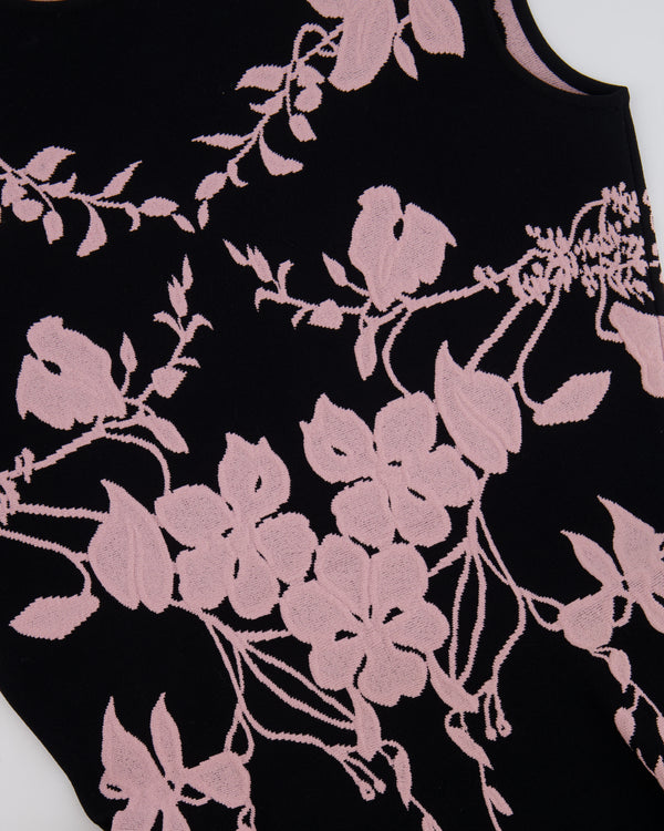 Alexander McQueen Black and Baby Pink Floral Embroidered Mini Sleeveless Dress Size IT 40 (UK 8)