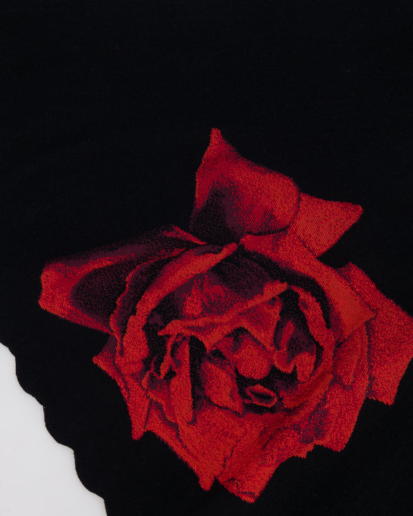 Alexander McQueen Black Short-Sleeve Dress with Red Floral Prints Size IT 40 (UK 8)