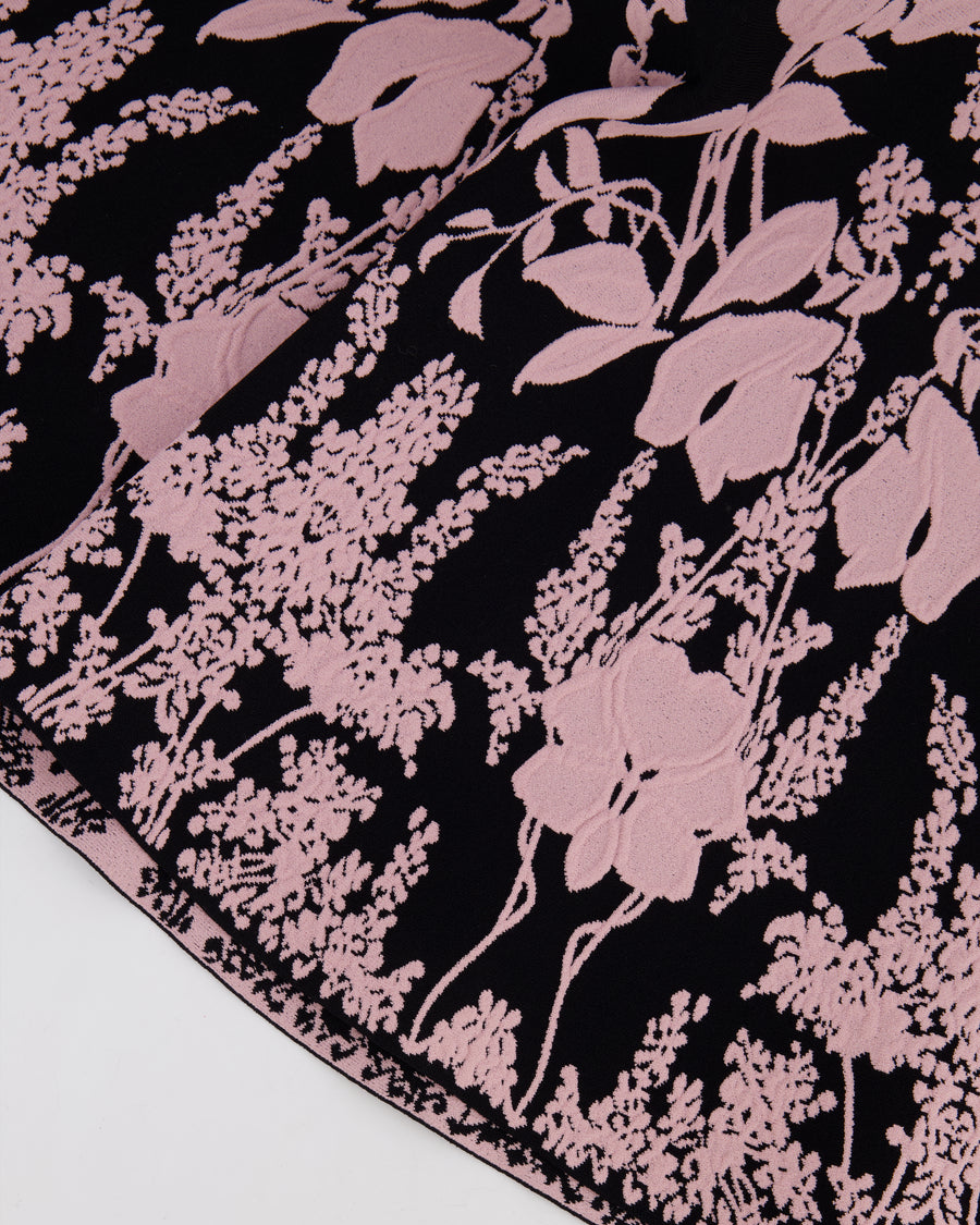 Alexander McQueen Black and Baby Pink Floral Embroidered Mini Sleeveless Dress Size IT 40 (UK 8)