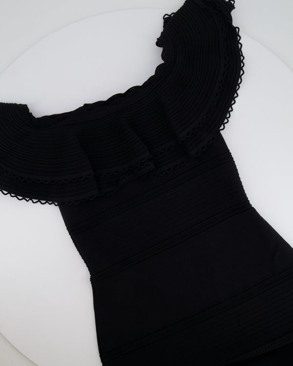 Alexander McQueen Black Layered Off-Shoulder Midi Dress Size IT 40 (UK 8)