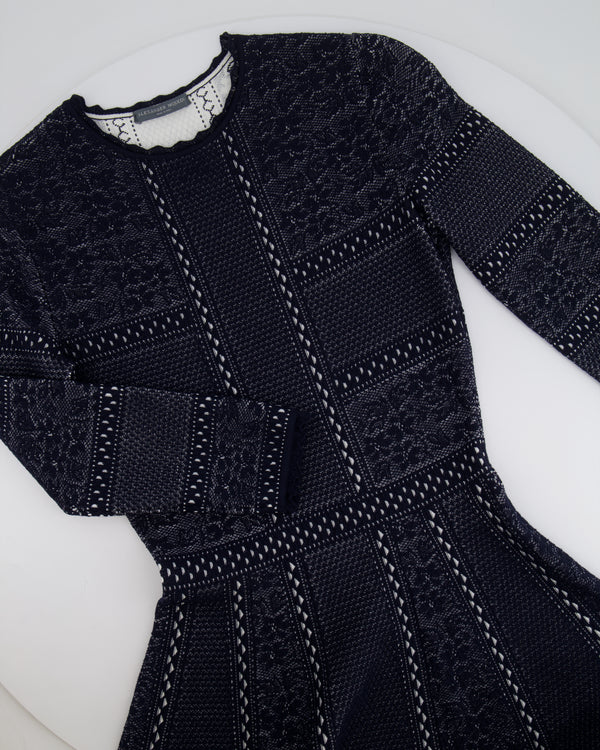 Alexander McQueen Navy and White Embroidered Long-Sleeve Mini Dress Size IT 40 (UK 8)