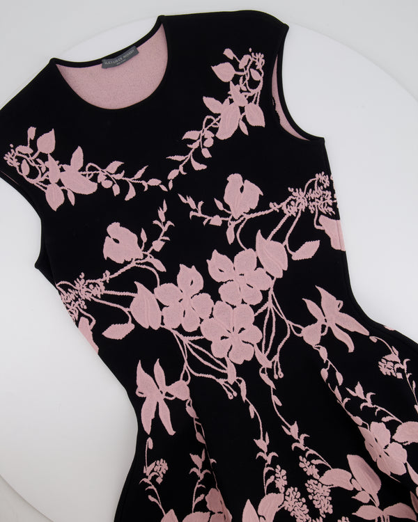 Alexander McQueen Black and Baby Pink Floral Embroidered Mini Sleeveless Dress Size IT 40 (UK 8)