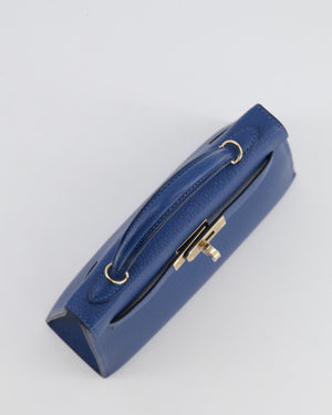 *RARE* Hermès Mini Kelly HSS II 20 Verso Bag In Deep Blue Chèvre Mysore Leather with Orange Poppy Interior and Permabrass Hardware