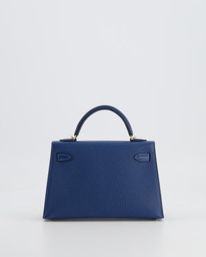 *RARE* Hermès Mini Kelly HSS II 20 Verso Bag In Deep Blue Chèvre Mysore Leather with Orange Poppy Interior and Permabrass Hardware