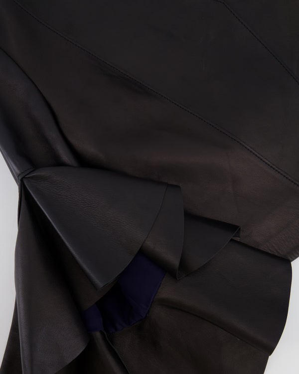Alexander McQueen Black Leather Cropped Jacket with Ruffled Sleeves Size IT 40 (UK 8)
