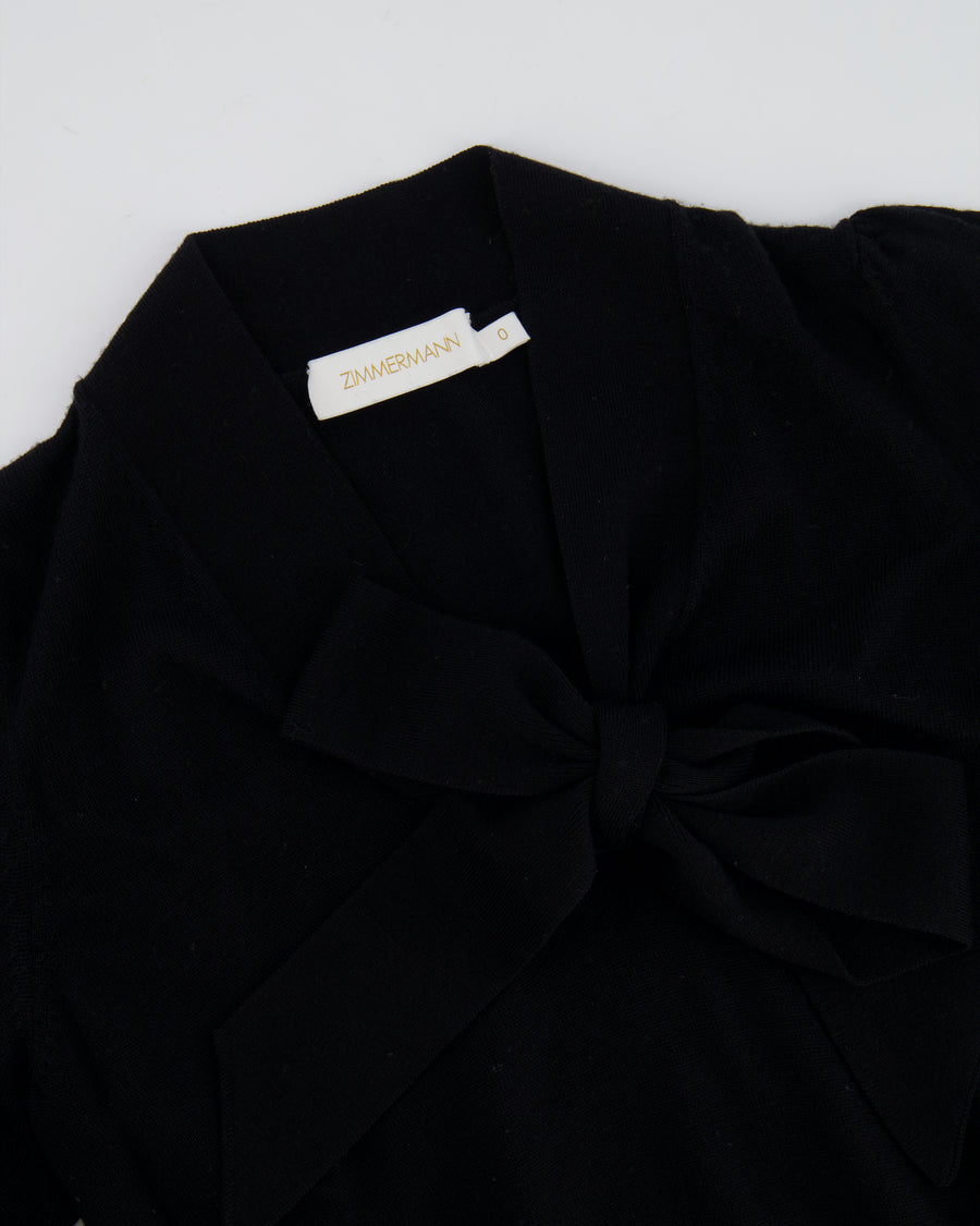 Zimmermann Black Wool Jumper with Balloon Sleeves and Bow Detail Size 0 (UK 8)