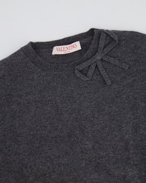 Valentino Grey Wool Short Sleeved Jumper with Bow Detail Size M (UK 10)