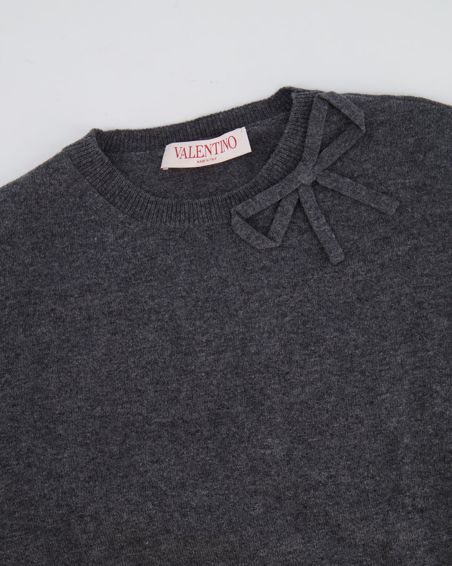 Valentino Grey Wool Short Sleeved Jumper with Bow Detail Size M (UK 10)