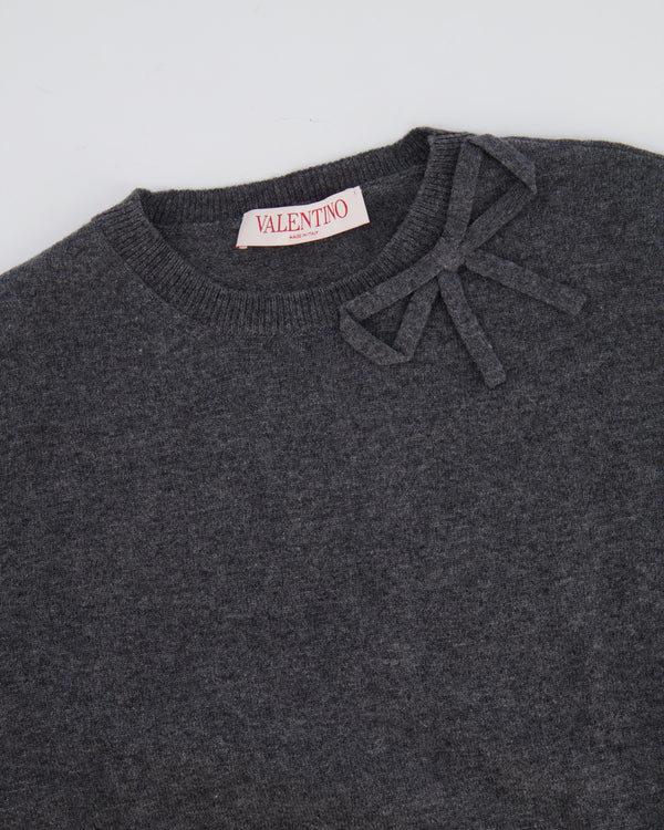 Valentino Grey Wool Short Sleeved Jumper with Bow Detail Size M (UK 10)