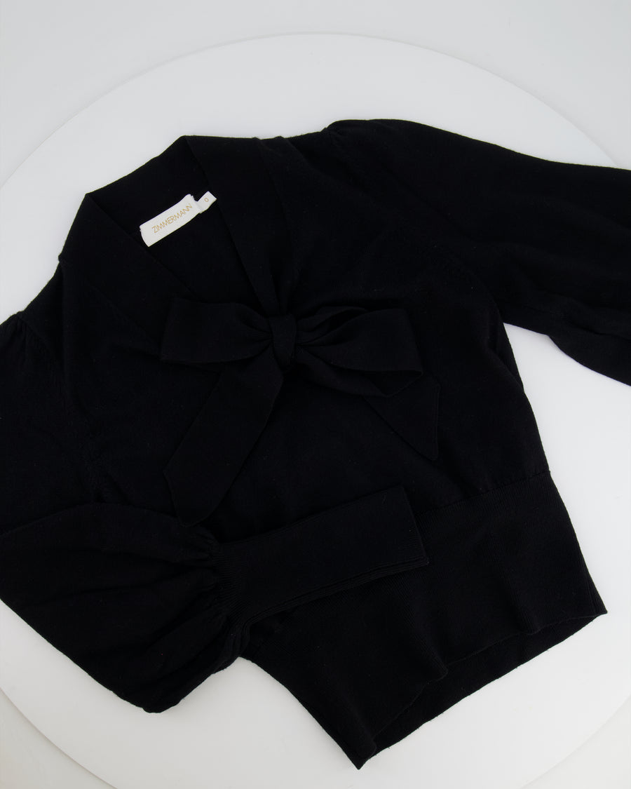 Zimmermann Black Wool Jumper with Balloon Sleeves and Bow Detail Size 0 (UK 8)