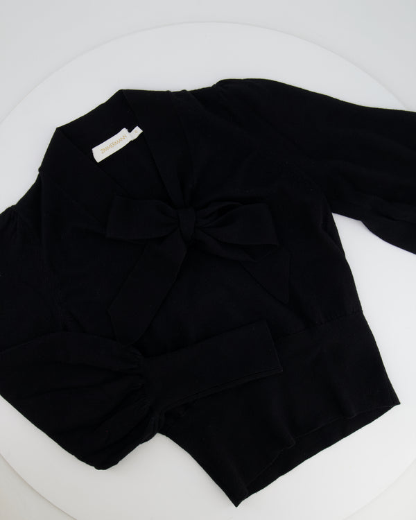 Zimmermann Black Wool Jumper with Balloon Sleeves and Bow Detail Size 0 (UK 8)