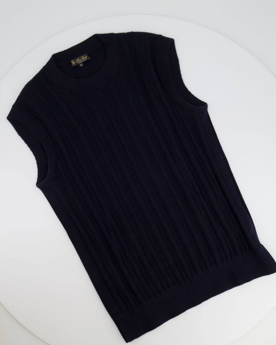 Loro Piana Navy Cashmere Ribbed Sleeveless Top Size IT 40 (UK 8)