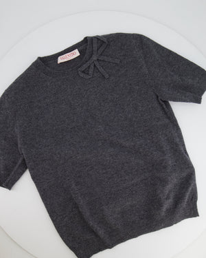 Valentino Grey Wool Short Sleeved Jumper with Bow Detail Size M (UK 10)