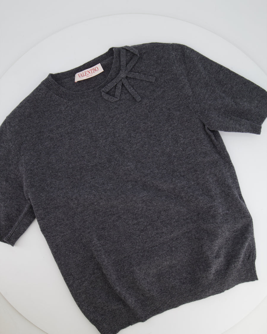 Valentino Grey Wool Short Sleeved Jumper with Bow Detail Size M (UK 10)